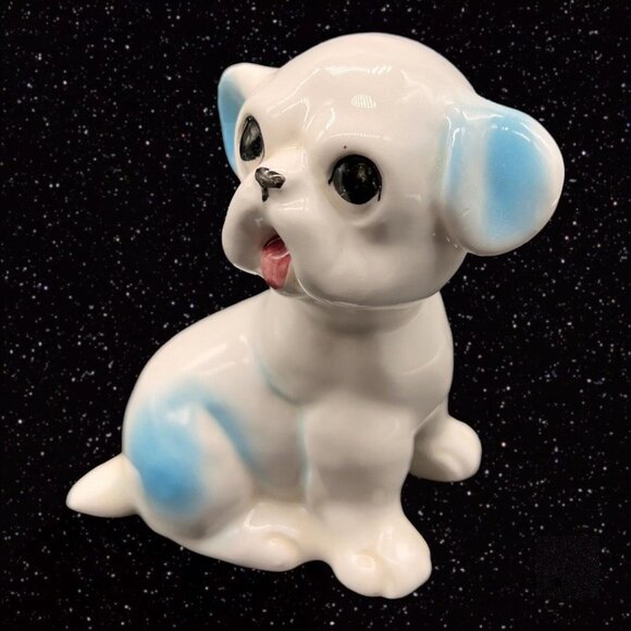 Vintage Dog White Blue Figurine Hand Painted Made in Japan 5”T 4”W - Picture 2 of 9